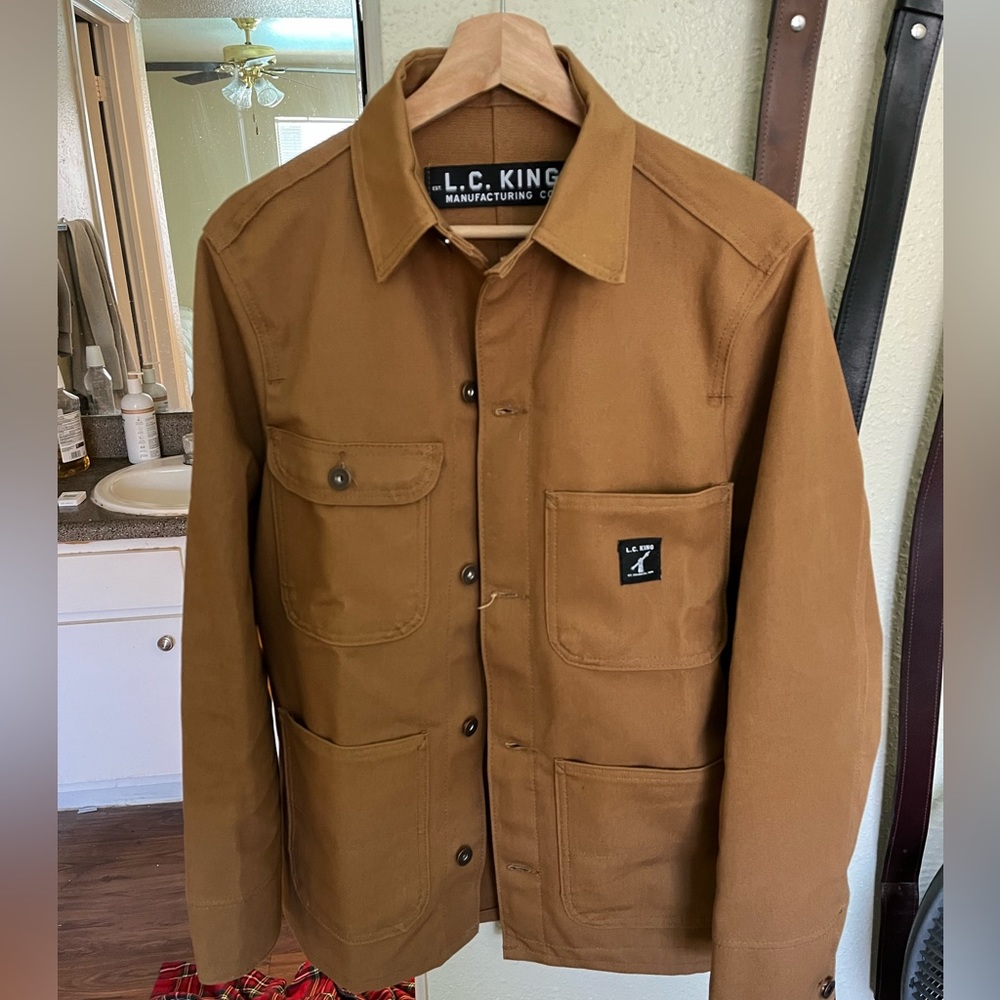 LC King men’s brown duck chore coat, size XS, made in USA
